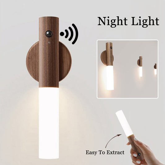 Auto LED USB Magnetic Wood Wireless Corridors Wall Porch Lights Motion Sensor